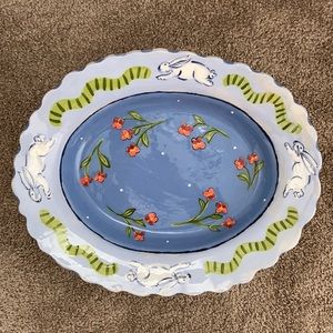 Heather Lane Hand Made Ceramic Pottery Bunny Rabbit Serving Plate Bowl Dish